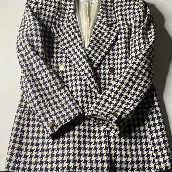 Vintage Houndstooth Wool Blazer Oversized Preppy Old Money Size 14 - Picture 2 of 15